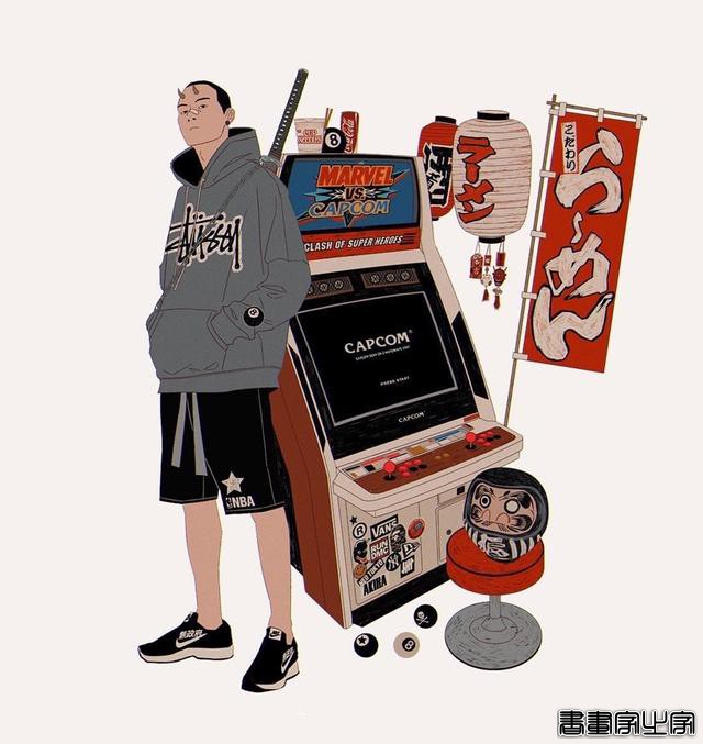 嘻哈复古未来主义和城市街头时装混搭，日本风街头文化时尚CG插画-32.jpg