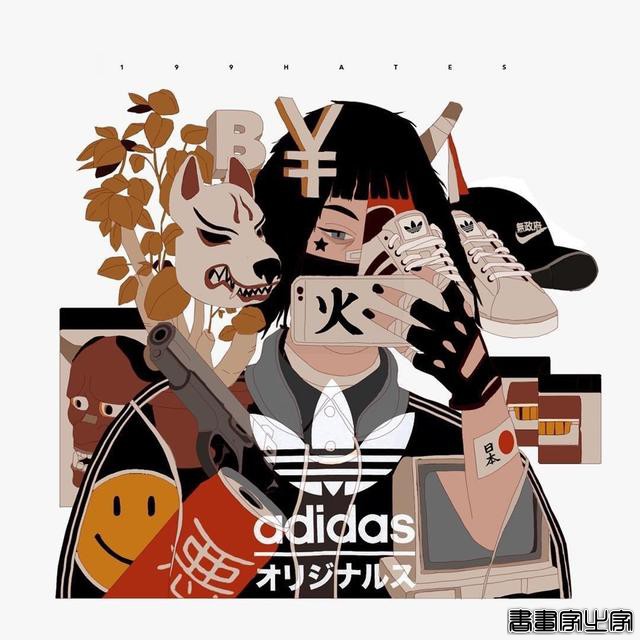 嘻哈复古未来主义和城市街头时装混搭，日本风街头文化时尚CG插画-36.jpg
