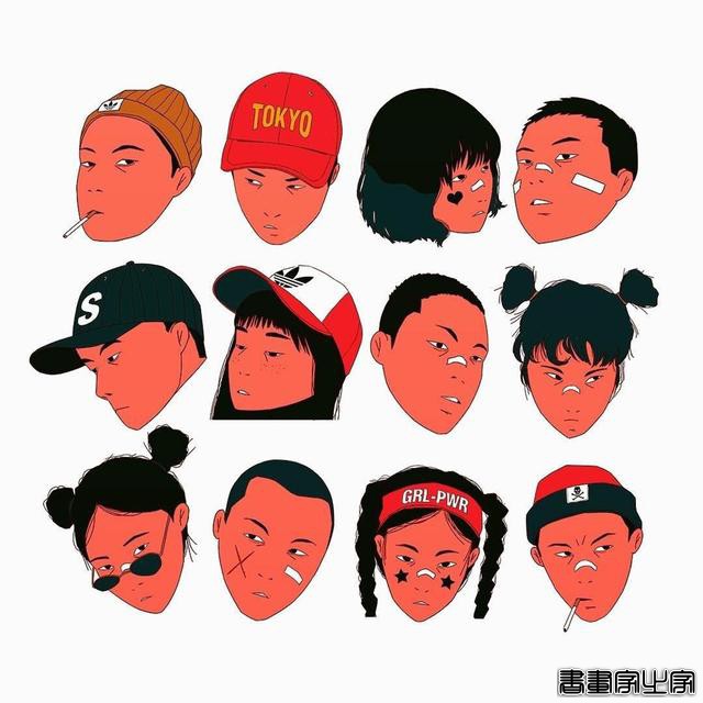 嘻哈复古未来主义和城市街头时装混搭，日本风街头文化时尚CG插画-45.jpg