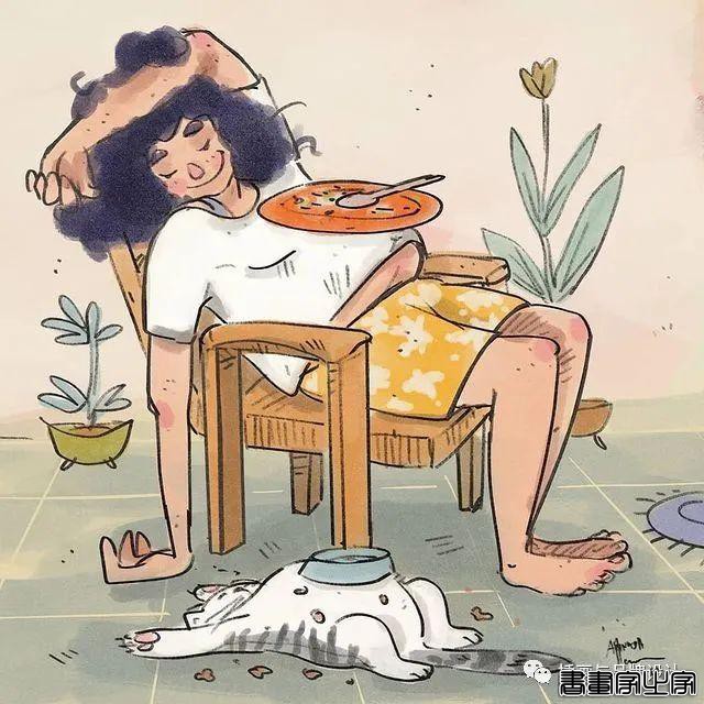 插画丨满满幸福感的日常手绘，线条简单干净，而略浓重的色彩更显画风的憨厚感-49.jpg