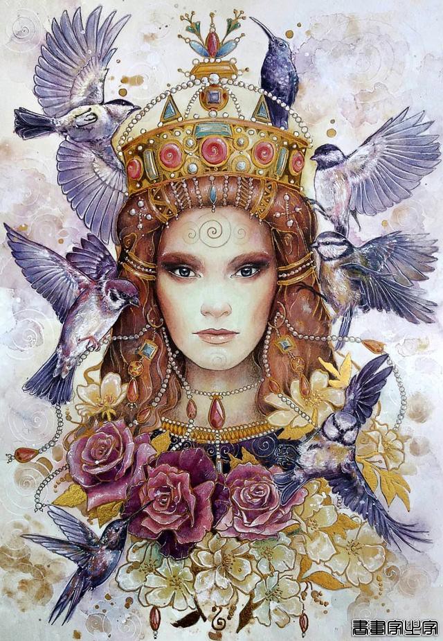 寂静宇宙中的明眸：色彩与金箔的交融，插画家卡法西斯的神话四季-8.jpg