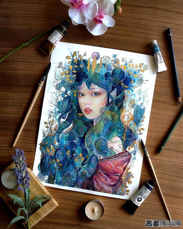 寂静宇宙中的明眸：色彩与金箔的交融，插画家卡法西斯的神话四季-12.jpg