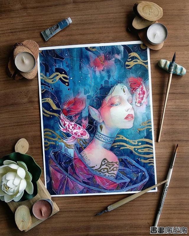 寂静宇宙中的明眸：色彩与金箔的交融，插画家卡法西斯的神话四季-13.jpg
