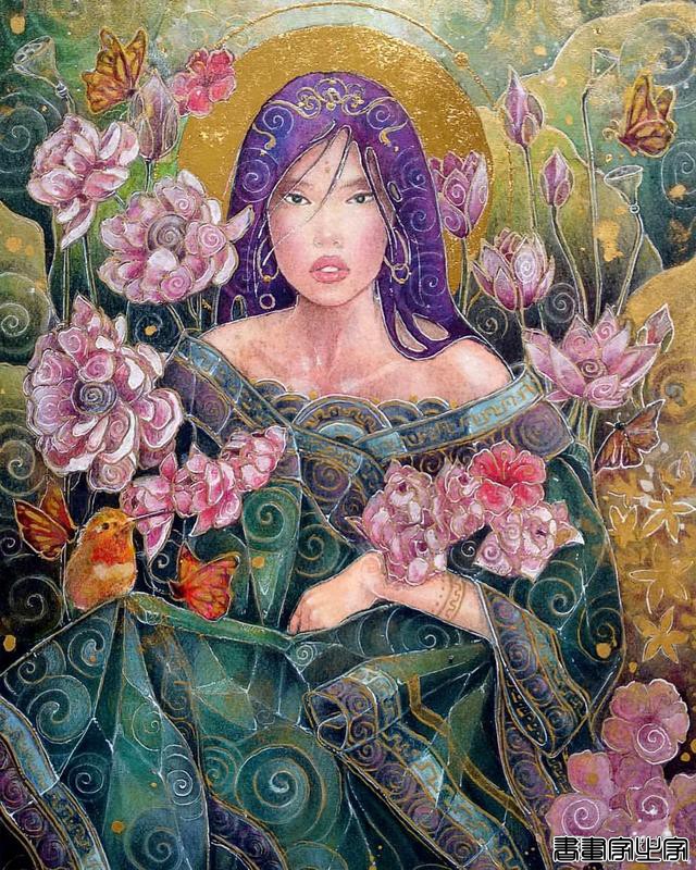 寂静宇宙中的明眸：色彩与金箔的交融，插画家卡法西斯的神话四季-23.jpg