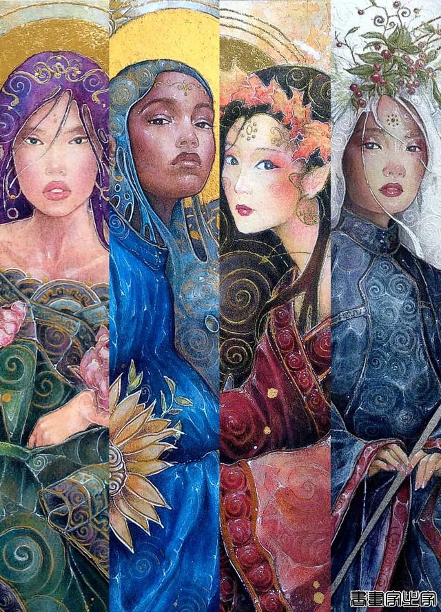 寂静宇宙中的明眸：色彩与金箔的交融，插画家卡法西斯的神话四季-22.jpg