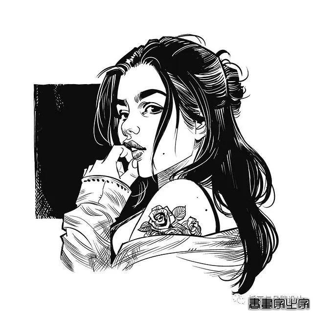 插画丨太传神了！他笔下的女性个个都神韵绝美，将黑白灰线条运用的极致舒展-12.jpg