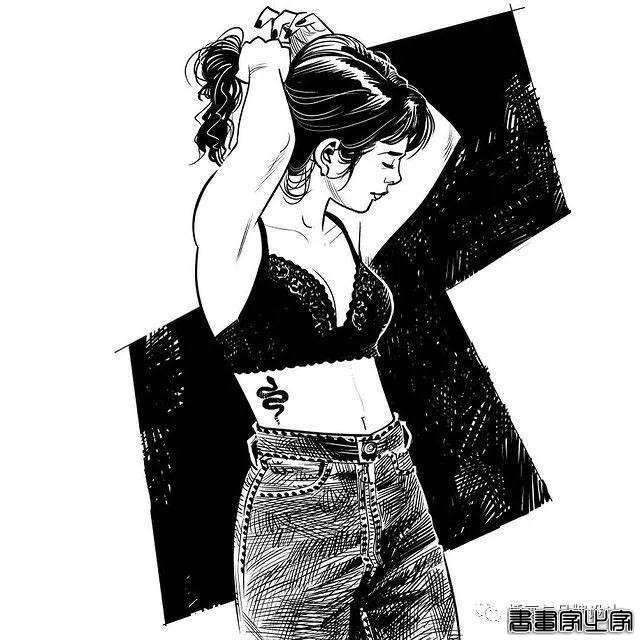 插画丨太传神了！他笔下的女性个个都神韵绝美，将黑白灰线条运用的极致舒展-27.jpg