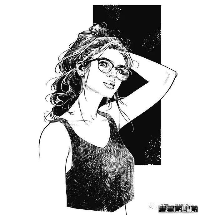 插画丨太传神了！他笔下的女性个个都神韵绝美，将黑白灰线条运用的极致舒展-25.jpg