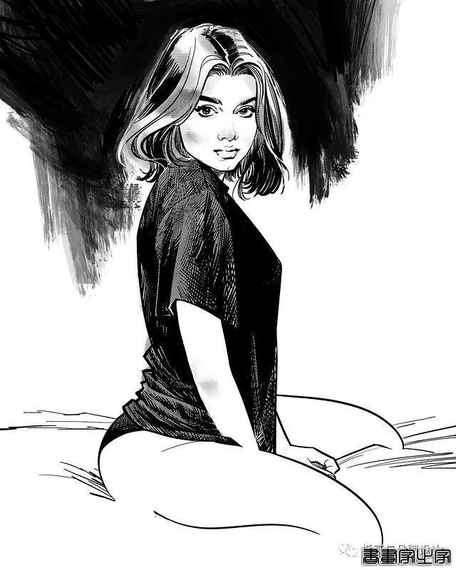 插画丨太传神了！他笔下的女性个个都神韵绝美，将黑白灰线条运用的极致舒展-45.jpg
