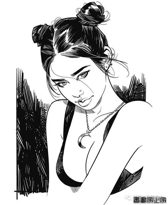 插画丨太传神了！他笔下的女性个个都神韵绝美，将黑白灰线条运用的极致舒展-46.jpg