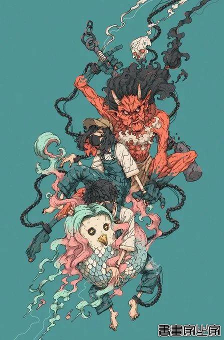插画丨日式和风派幻想主义，用鲜艳的色彩演绎炸裂的鬼怪奇幻之旅-34.jpg