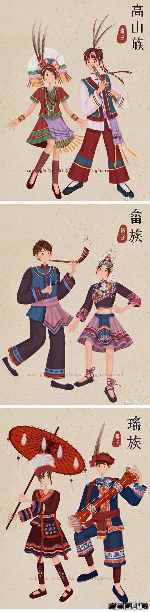 超赞的国风民族系列插画，载歌载舞，喜庆祥和-5.jpg