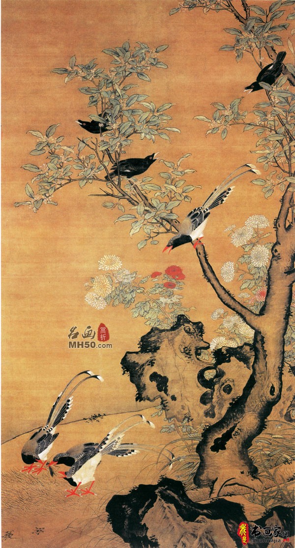 《桂菊山禽图》明代吕纪_桂菊山禽图高清全图赏析