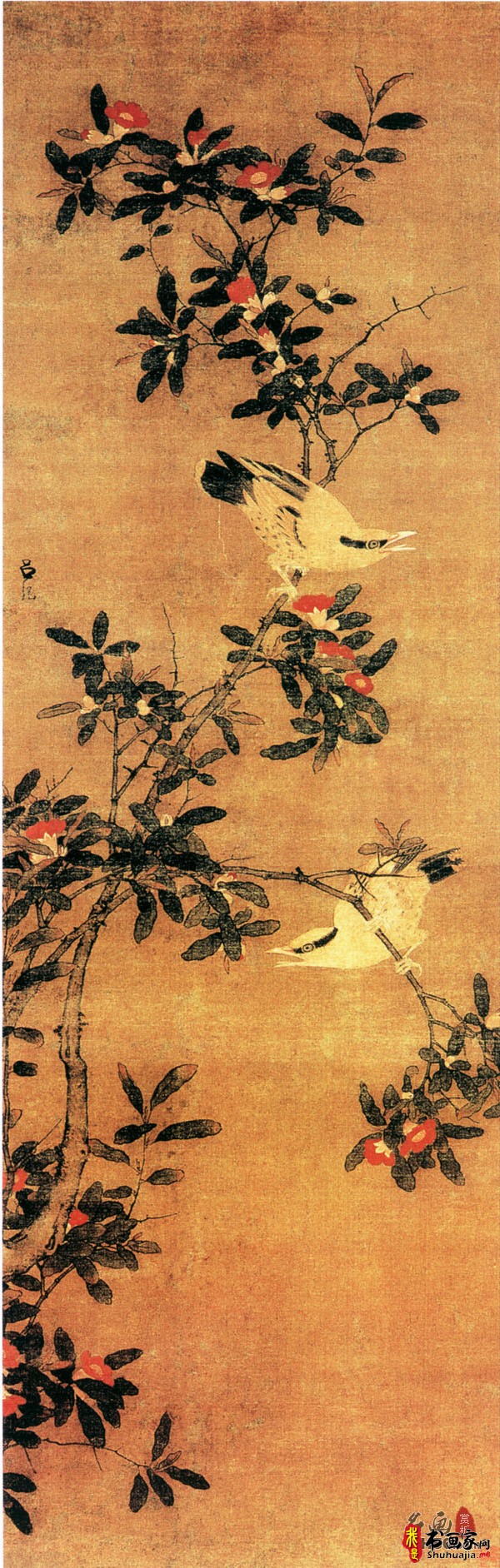 《榴花双莺图》明代吕纪_榴花双莺图高清全图赏析