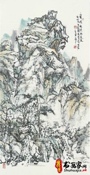 山峰披彩涧水长流
